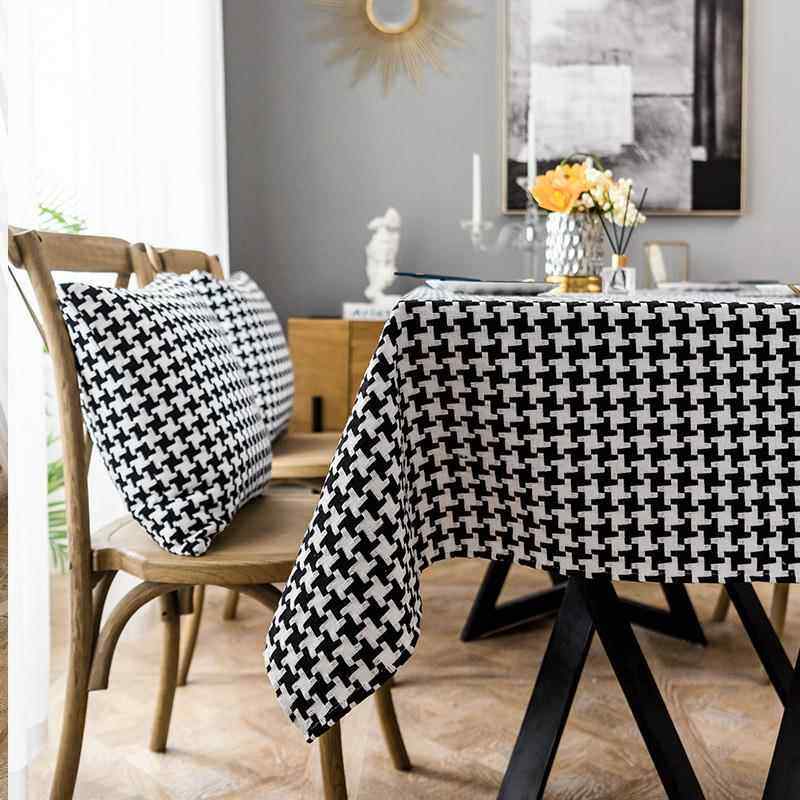 新款黑千鸟格北桌布风格子欧棉麻布艺餐桌布茶几加白厚盖布简约台