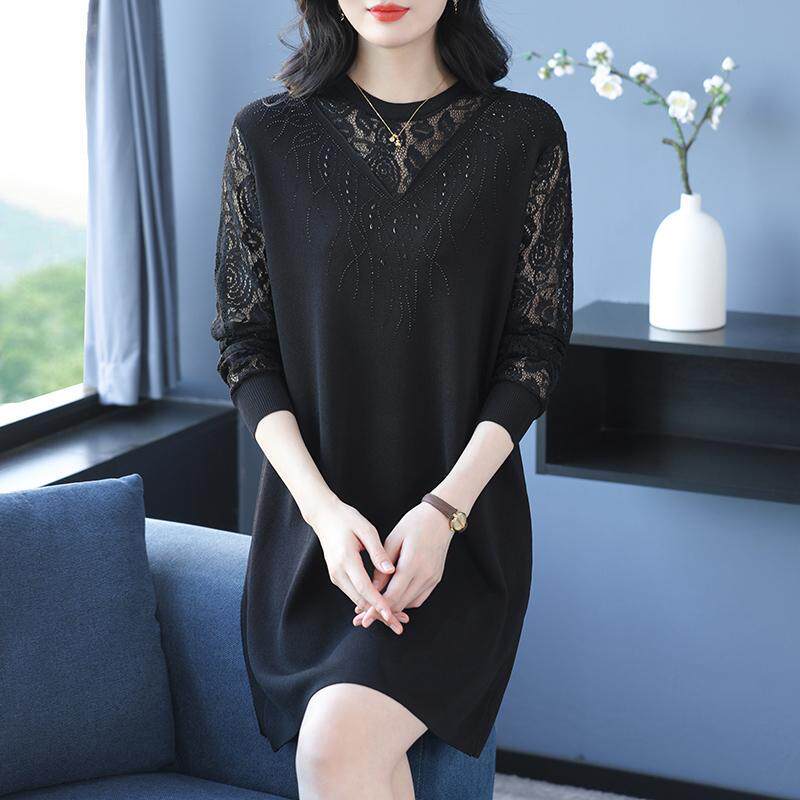 胖妈妈中长版针织衫春秋新款洋派宽松显瘦大尺码打底衫时尚打底裙