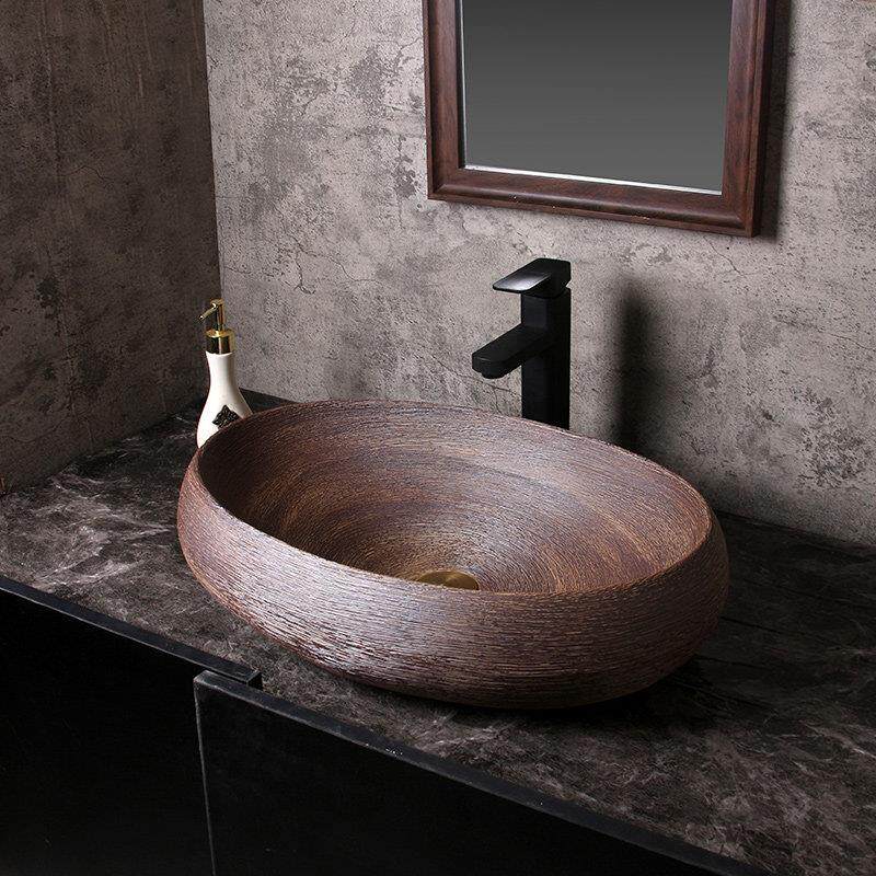 覆古台上盆东南亚洗手盆陶瓷木纹洗脸盆家用艺术单水槽户外小号水