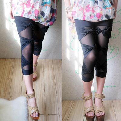 Strap mesh binding and splicing women's seven point bottom