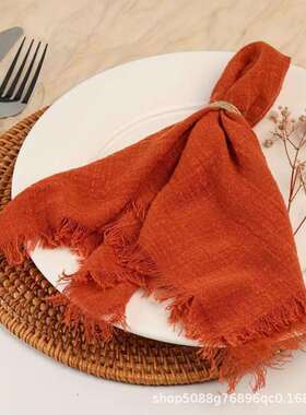 30张32x32cm卡其棕色纱棉餐巾复古毛刺餐巾布料复古婚礼派对餐巾