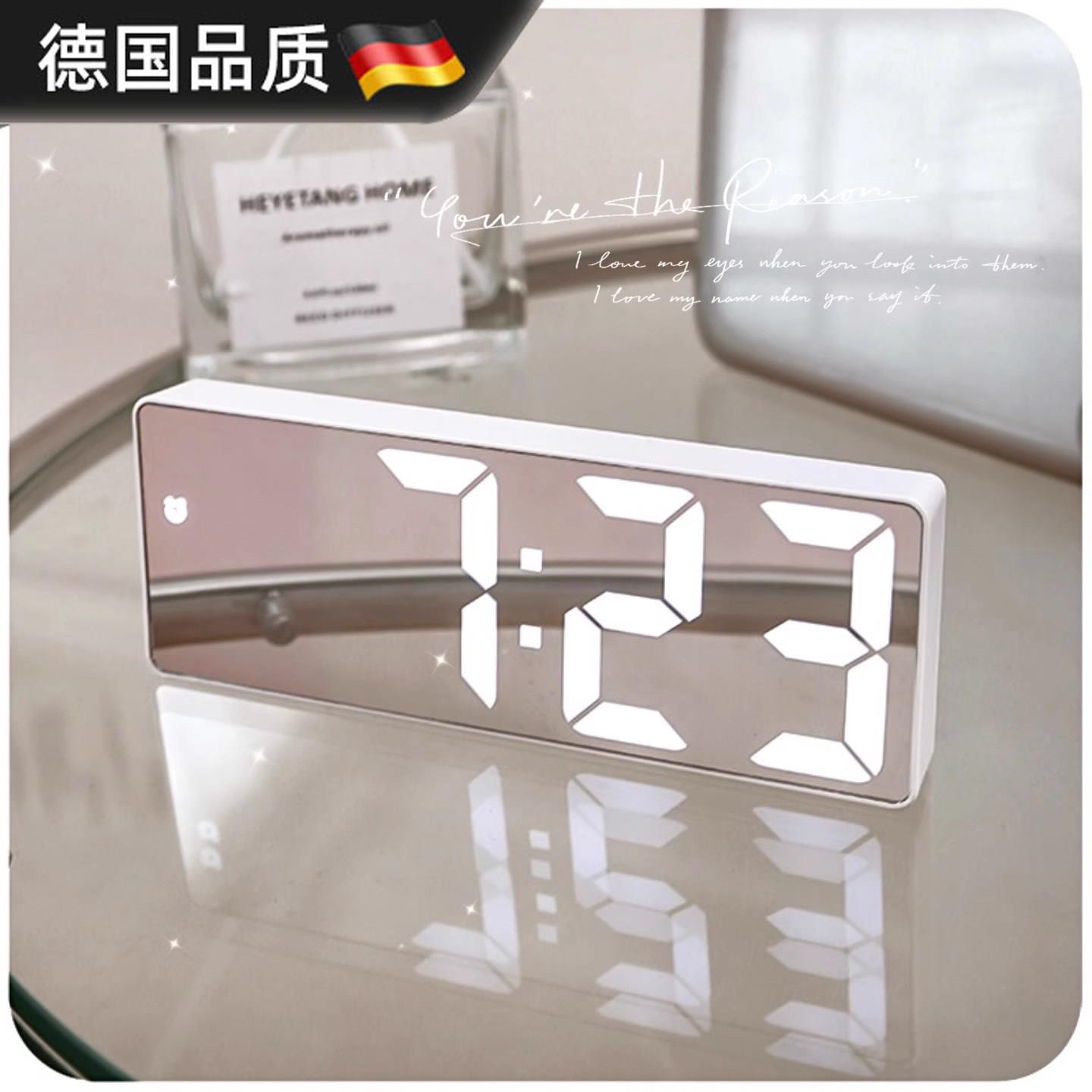 镜面闹钟表摆台式摆件简约钟表时间显示器学生用桌面数字电子时钟