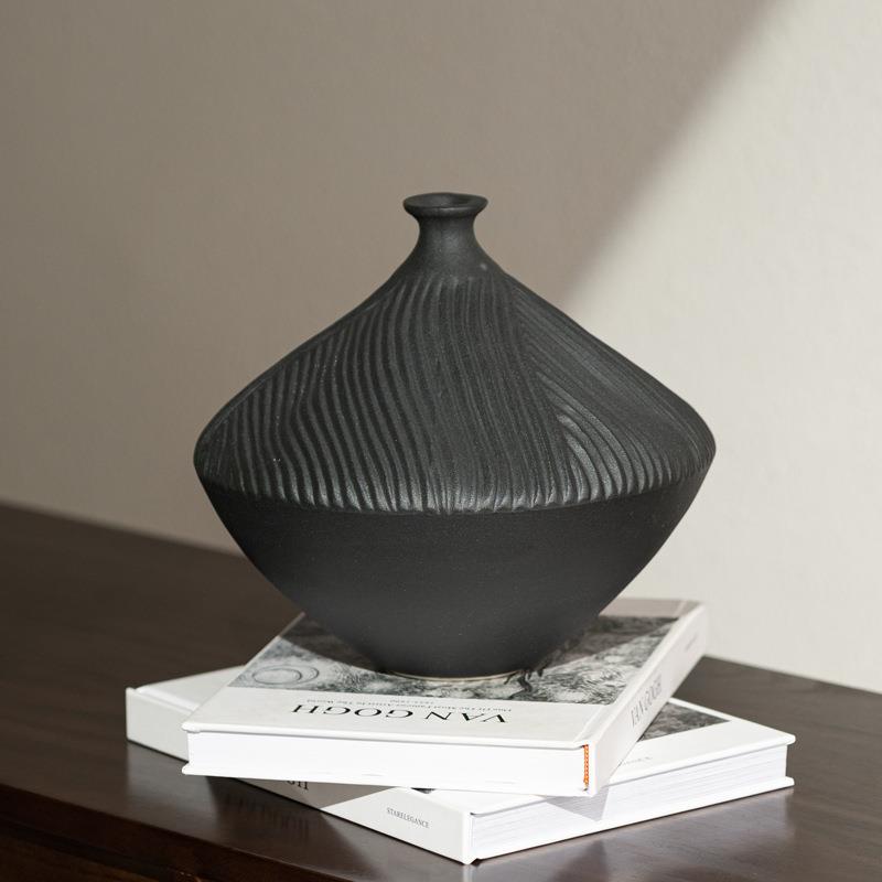 景德镇挑刀竖纹花瓶陶瓷手工花器玄关工艺品客厅开放格摆件
