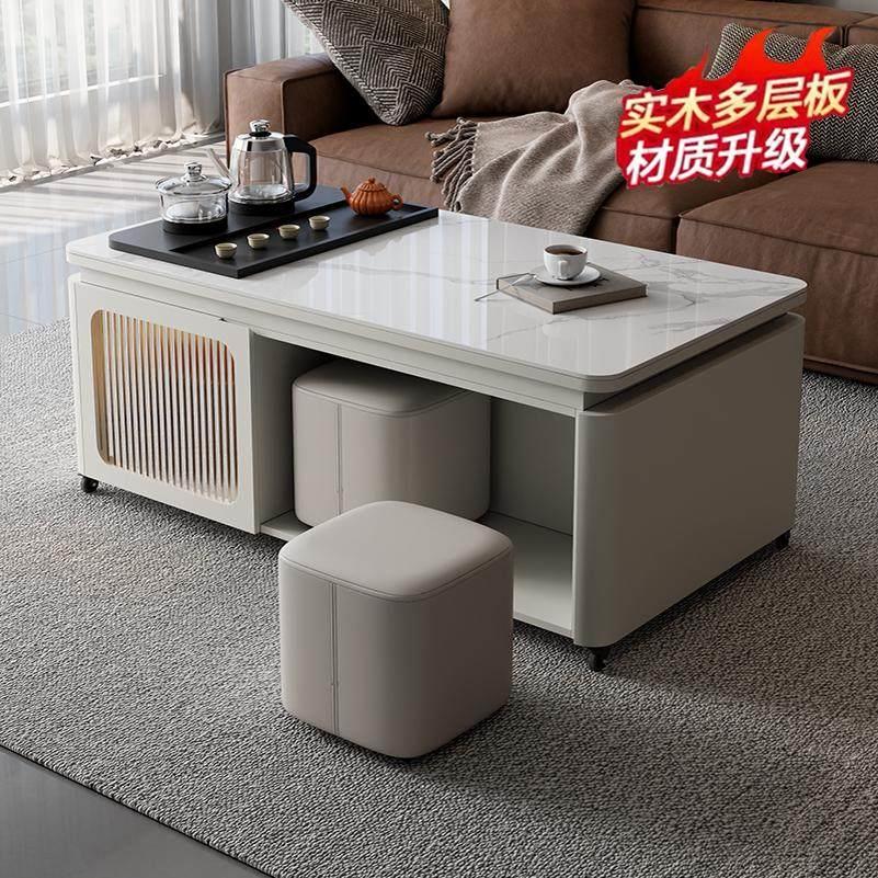 可移动茶几带泡茶台一体餐桌两用小户型客厅家用岩板实木功夫茶桌