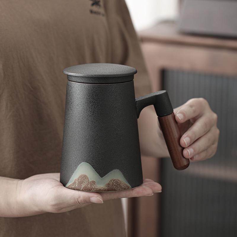 陶瓷泡茶杯茶水分离高档个人专用带盖过滤水杯大容量茶道杯子LOGO