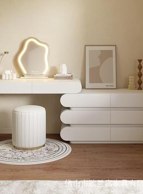 世纪大师轻奢奶油风全实木白色梳妆台斗柜一体意式极简卧室化妆桌