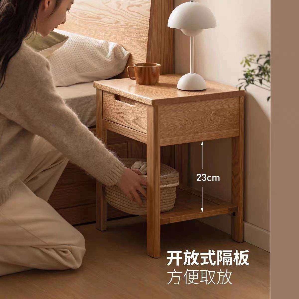 厂家直销实木床头柜现代简约橡木灯桌柜北欧卧室储物柜原木收纳柜