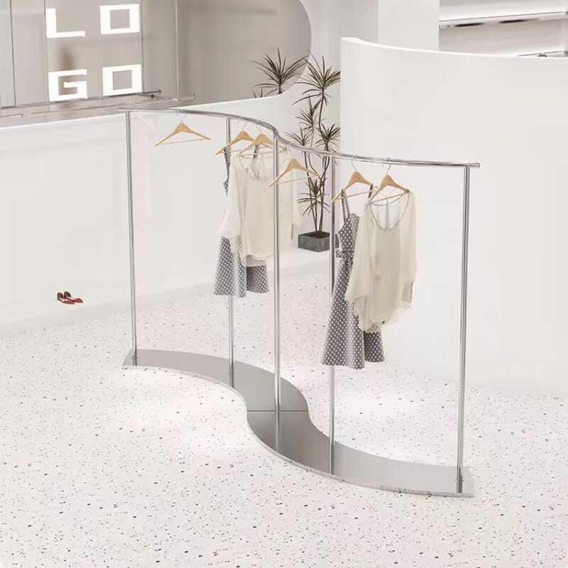 服装店不锈钢展示架带板加厚挂衣架流水台中岛半圆架韩风女装店