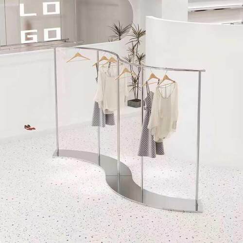 服装店不锈钢展示架带板加厚挂衣架流水台中岛半圆架韩风女装店
