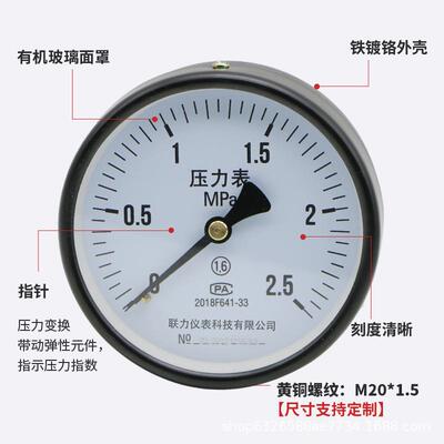 联力储气罐压力表Y100Z轴向气压表空压机压力容器专用表0-1.6MPa