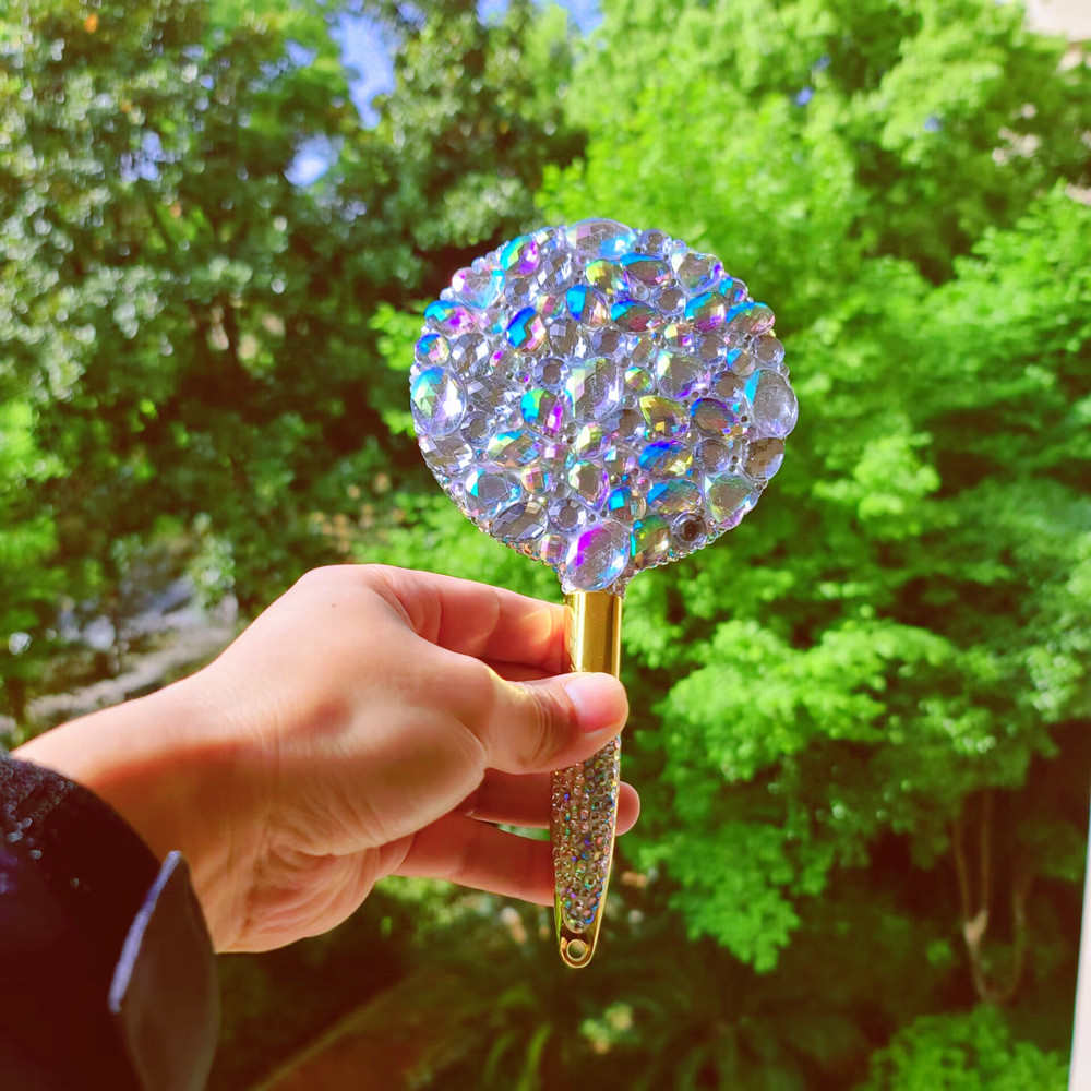 钻手柄美容卡通猫头便携镶圆化妆镜镜镜子拿学镜生手 手持diy手柄