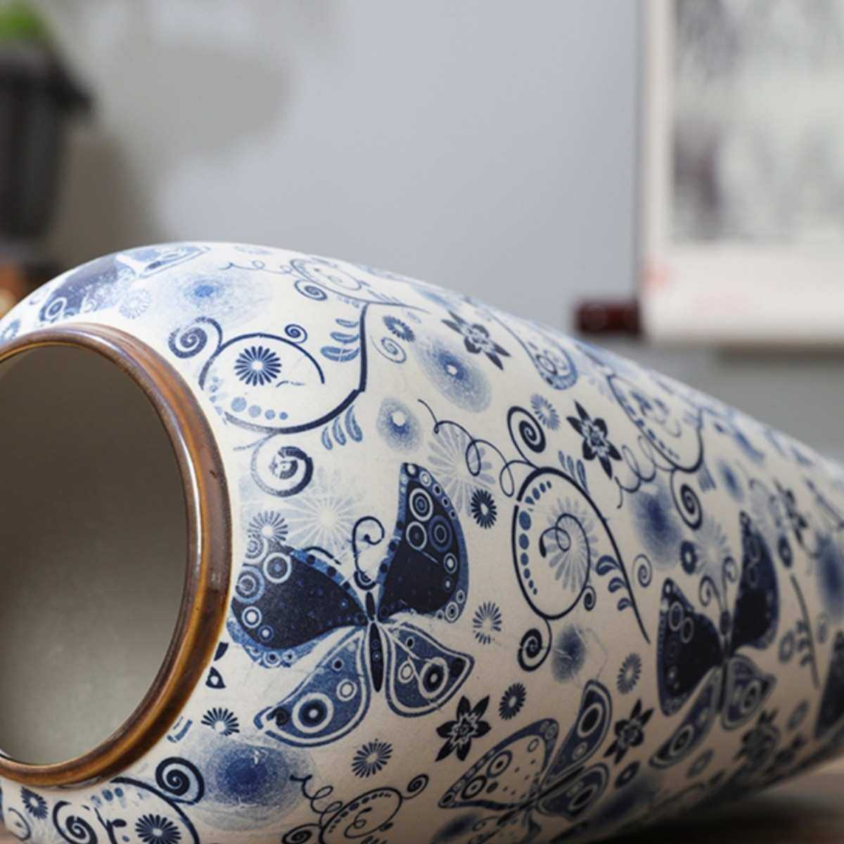 32CM高青花陶瓷花瓶家居软装样板房复古花瓶中式花瓶干花摆件花器,家居饰品,花瓶,淘宝优惠券,粉丝福利购,淘宝优惠卷