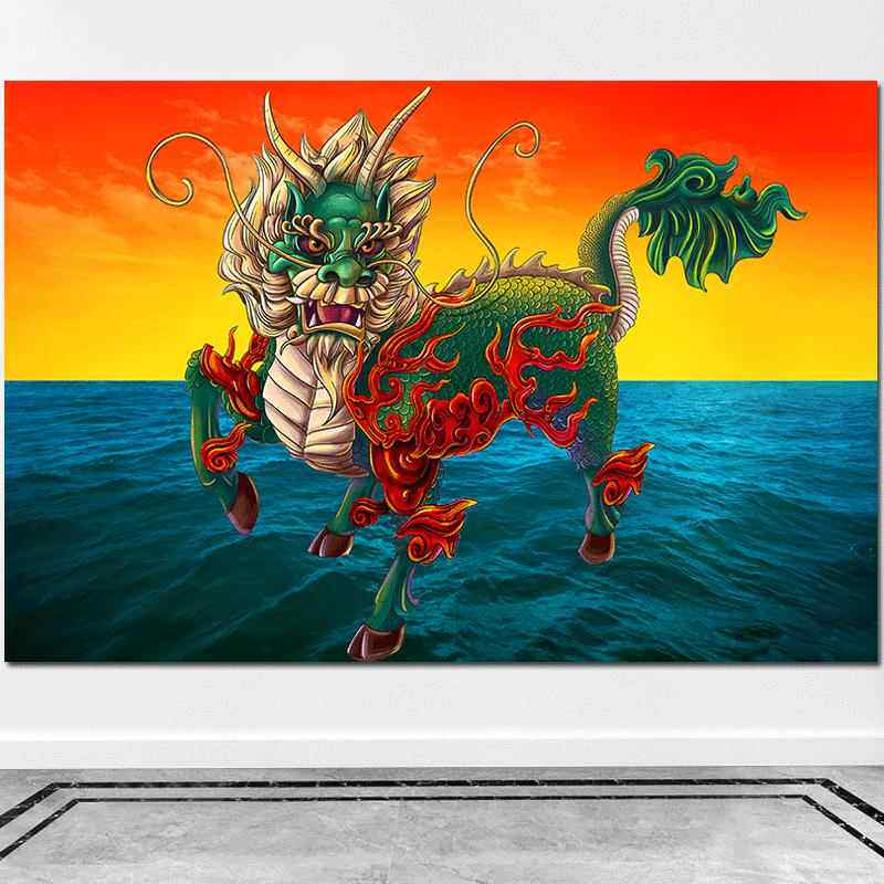麒麟神兽镇宅聚财动物画扭转乾坤画旺财招财画挂墙自粘画