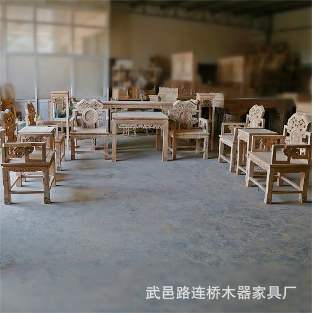 中式仿古中堂六件套十二榆木全实木八仙桌椅农村供桌神台条案图片