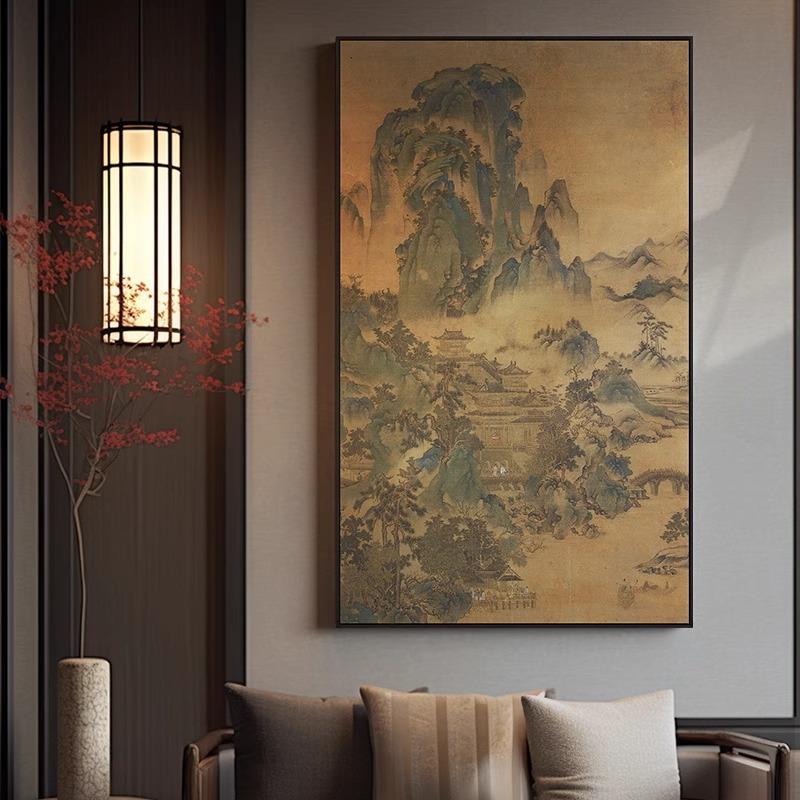 新中式玄关装饰画客厅书房茶室楼阁挂画走廊过道楼梯间古典墙壁画
