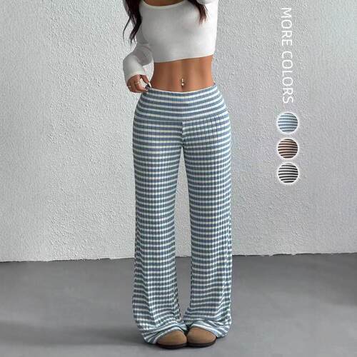 Women's Preppy Style Striped Plaid Colorblock Elastic Waist