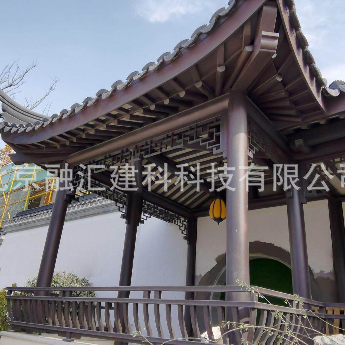 厂家仿古户外长廊文化长廊铝代木连廊古建回廊景观凉亭铝合金雕花