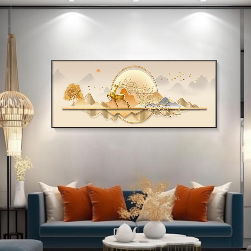 简约现代招财风景麋鹿2025年新款客厅装饰画北欧横幅餐厅卧室挂画图片