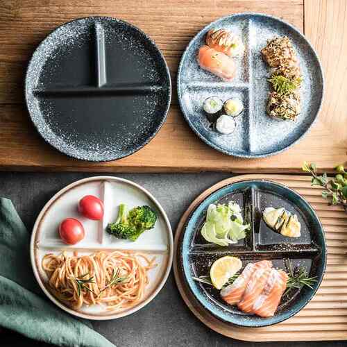 日式三格分餐盘陶瓷分格减脂餐盘定量盘子家用一人食早餐餐盘盘子