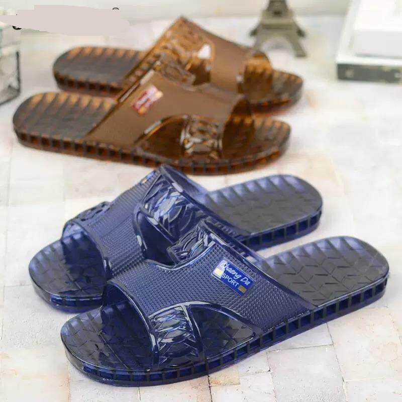 男士水晶凉拖鞋防滑夏季防滑浴室果冻塑胶透明复古空调沙滩拖软底
