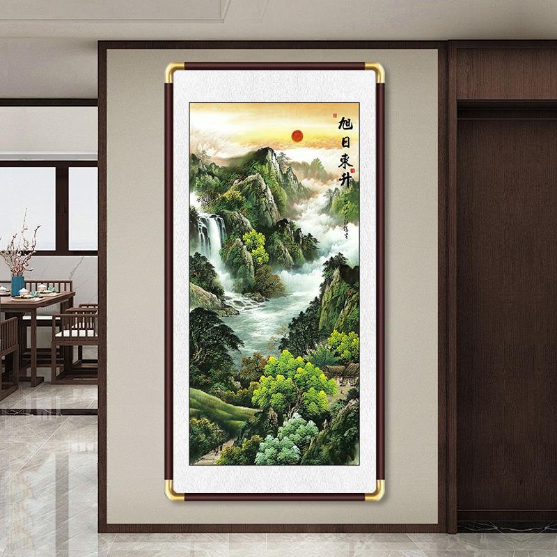 源远流长山水画玄关装饰画新中式国画竖版鸿运当头走廊过道墙挂画