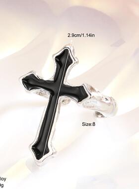 Cross ring欧美新款跨境暗黑滴油十字架戒指夸张个性开 口关节戒