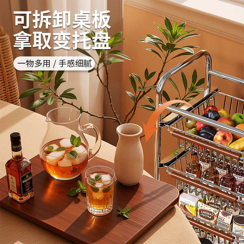 夹缝小推车置物架落地多层零食果蔬厨房菜篮架中古风可移动收纳架