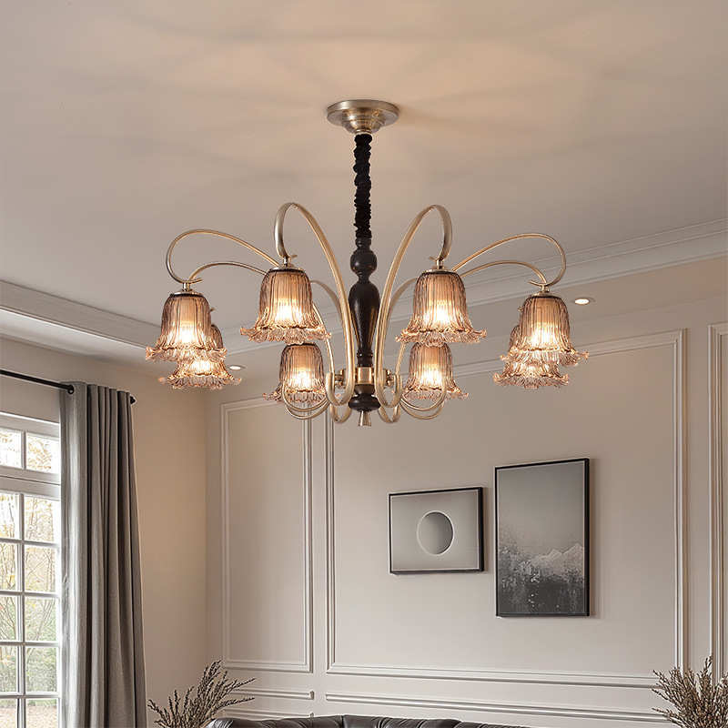 中古客厅艺术玻璃吊灯实木美式轻奢法式复古书房卧室餐厅枝型灯具