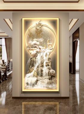 轻奢水生财流廊尽头挂画灯光招财鹿玄关带HS240410装饰画进门正对