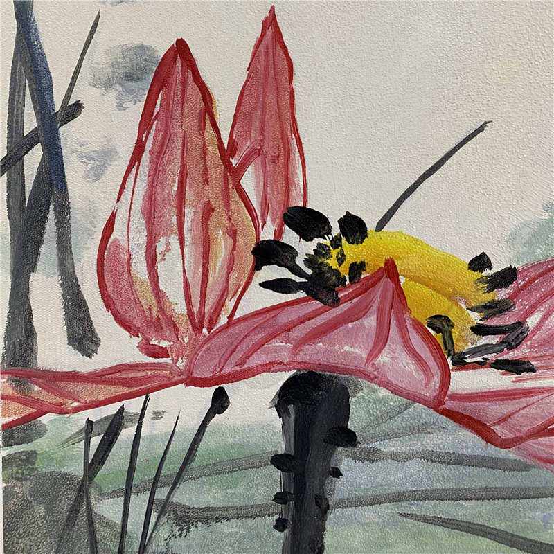 抽象画简约油画过道挂画禅意走廊中式装饰画荷花玄关新书房纯手绘图片