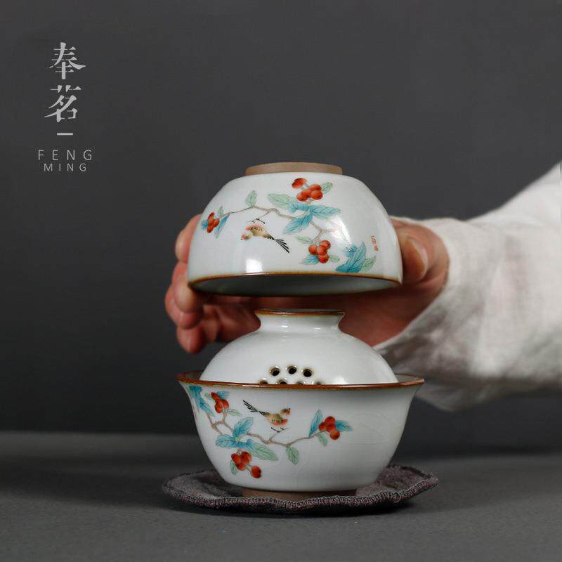 月白汝窑便携式功夫旅行茶具套装便携包一壶二杯户外快客杯家用