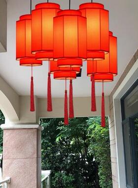 2025年景区餐饮店屋檐门头室外防水庭院吊灯中式布艺红色灯笼门口