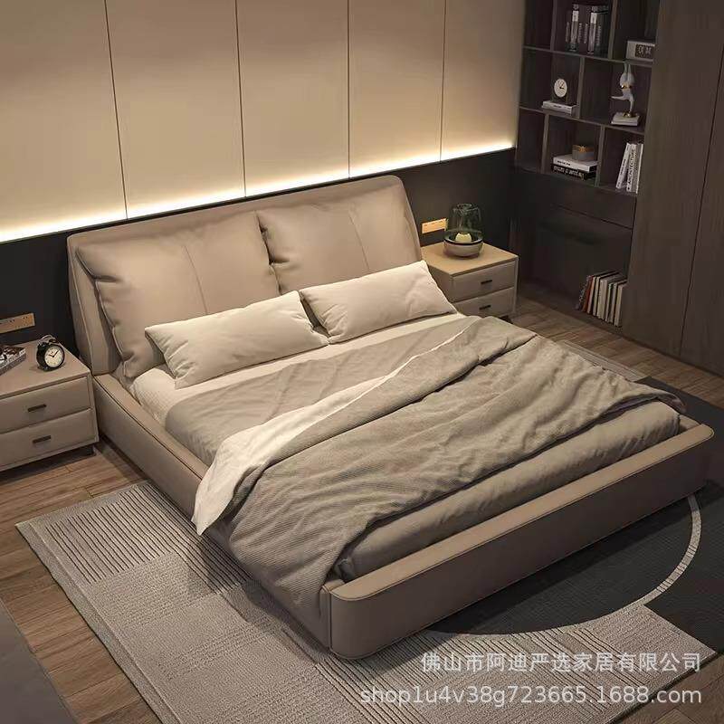 现代轻奢北欧简约储物床皮床真皮床主卧床双人床全实木经济型家具