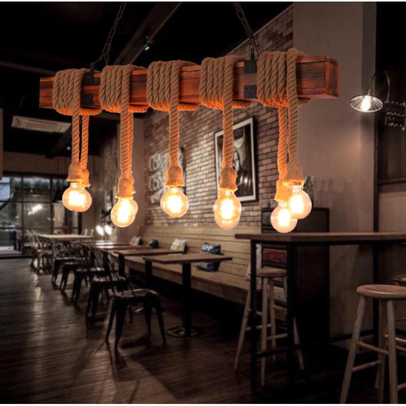复古个性木头麻绳吊灯咖啡店奶茶店餐厅火锅店服装店休闲吧灯具