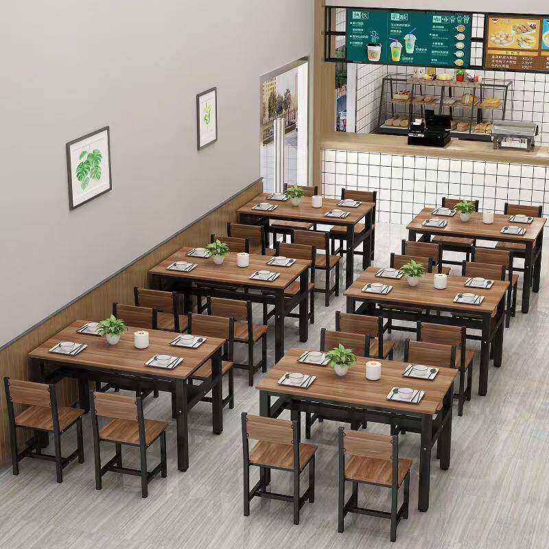 长方形饭店快餐桌椅4人6食堂早餐小吃店餐桌椅组合家用饭桌小户型