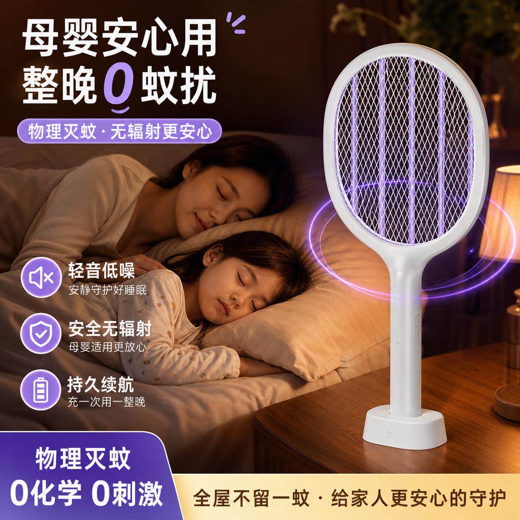 电蚊拍婴儿孕妇无辐射充电式家用超强力灭蚊灯二合一全自动款驱蚊