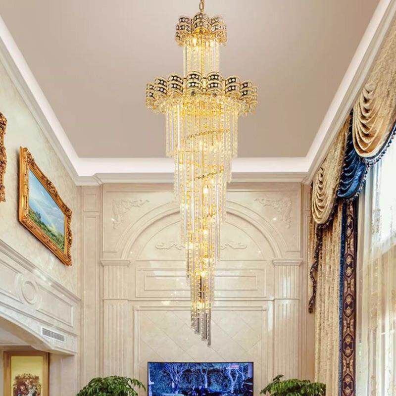 豪华别墅客厅楼梯长吊灯复式楼水晶大吊灯轻奢后现代楼中楼大厅灯
