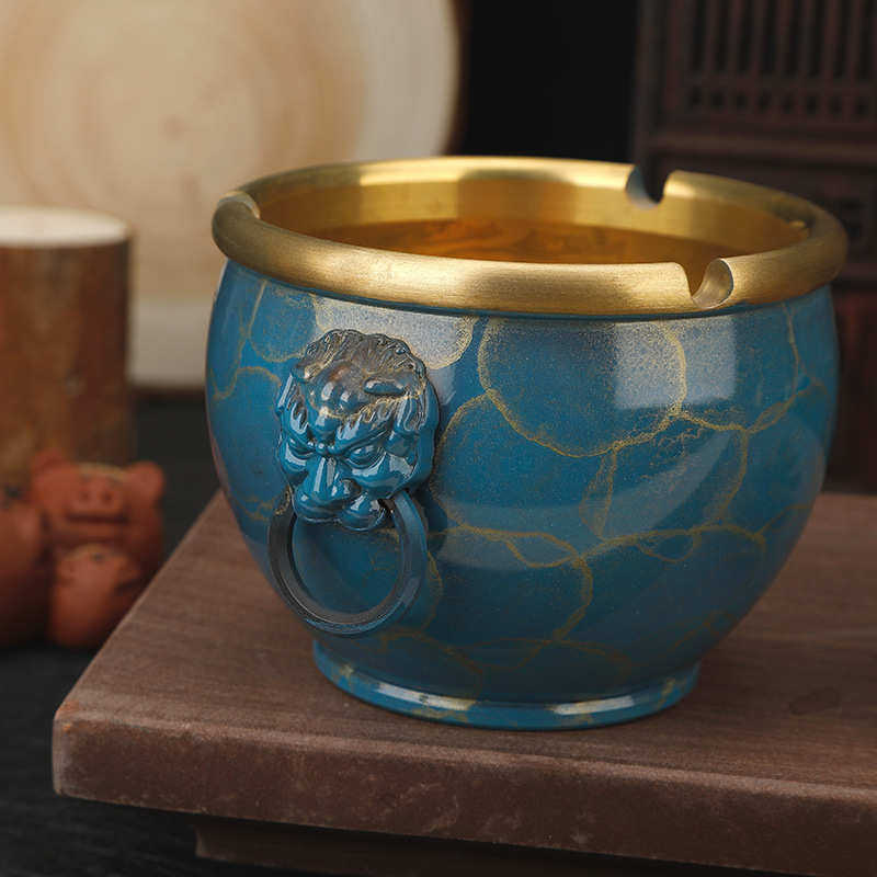 黄铜烟灰缸新中式复古创意个性潮流家用客厅办公室烟缸奢华摆件