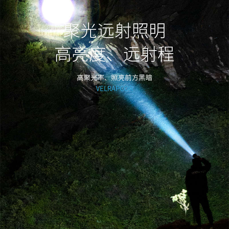 微笑鲨头灯超亮夜钓感应头戴式电筒强光充电超长续航户外照明矿灯