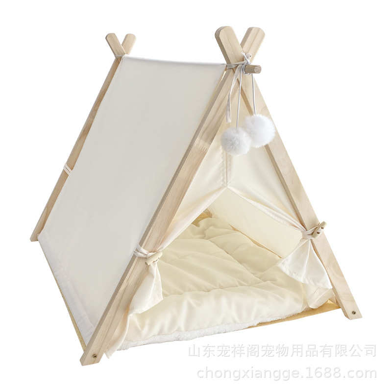现货宠物帐篷热销猫咪窝半封闭安全感猫产房木质三角框架猫屋