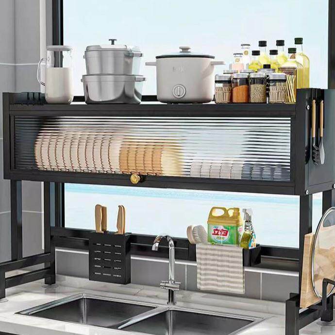 厨房水槽置物架台面碗碟水池碗柜带柜门防尘放碗盘调料收纳沥水架