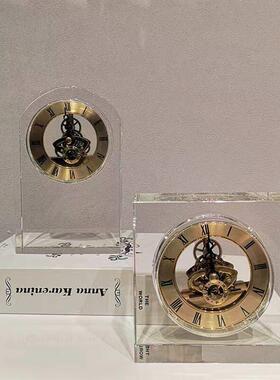 轻奢水晶坐钟时钟桌面摆件客厅玄关书柜电视柜样板间摆设家居软装