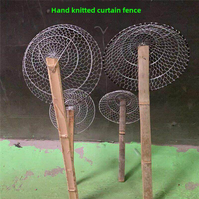 手工编织铁丝漏勺 不锈钢丝捞菜面勺过滤笊篱 加长竹手柄超大直径