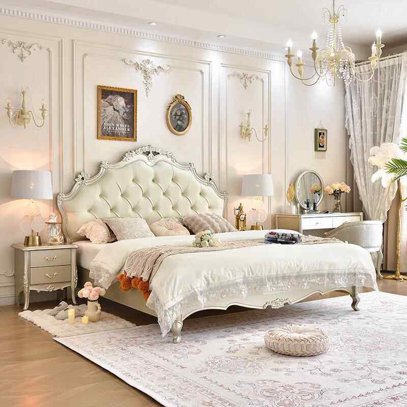 式美式实木床1米8双人床主卧软皮床主现代简约包319#床+A欧式床法