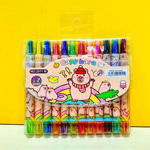 优志文具新品厂家直销现货型12色袋装短儿童卡通12色旋转蜡笔包装