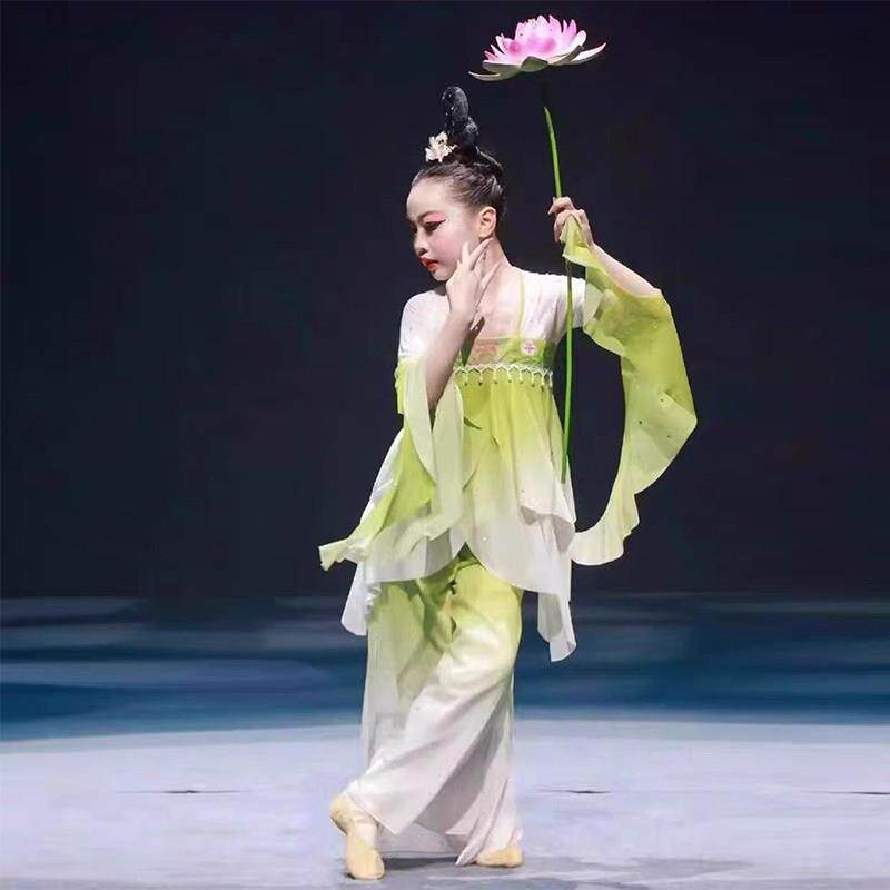 江南可采莲演出服古典舞鱼戏莲叶间荷花服装道具女童小荷叶舞蹈服