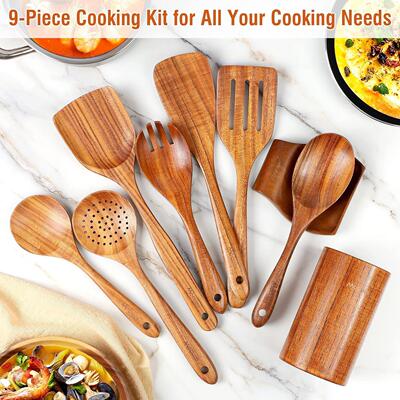 Wooden Kitchen Utensil Set Cooking Spoons Stirring Baking