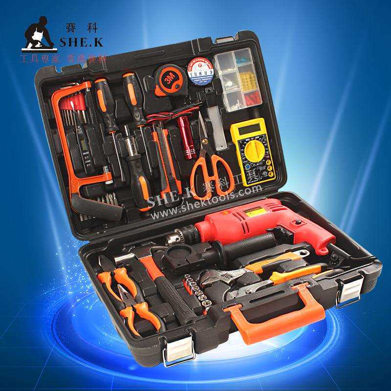 五金工具套装带电钻 多功能家用工具箱电工维修冲击钻