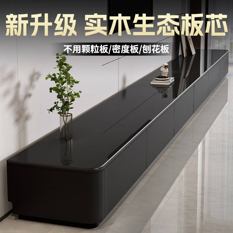 现代简约黑色实木电视柜组合 可伸缩包安装适用小户型客厅