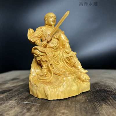 黄杨木雕玄天上帝神像武当山真武大帝玄武荡魔天尊汽车装饰品摆件